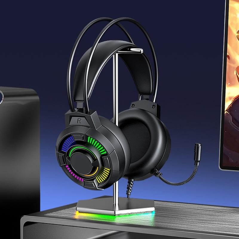 Led Illuminated Headset with 7.1Channel Surround Sound Adjustable Noise Reduction Mic for Gaming Enthusiasts Comfort Fit