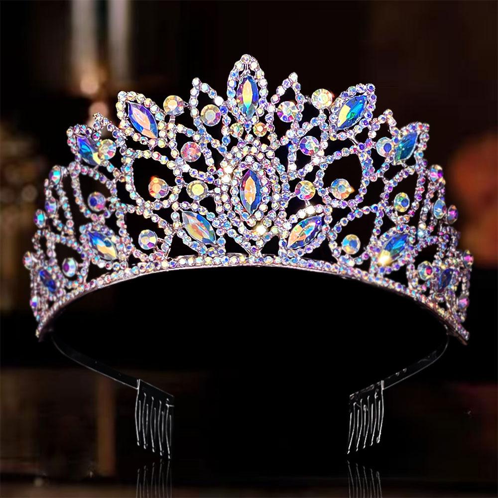 DIEZI Different Style Baroque Purple AB Crystal Tiara Crown For Women Wedding Party Bridal Bride Crown Hair Dress Accessories