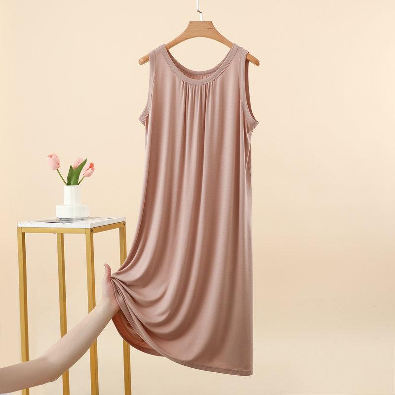 Summer Women's Modal Ruched Round Neck Sleeveless Sleep Dress Loose Casual Plus Size Simple Tank Dress Nightgown Loungewear