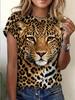 Women's Fashion Short Sleeve T-Shirts 3D Leopard Print Animal Tees Summer Women's Casual Quick-Dry Pullovers Streetwear Y2k Tops