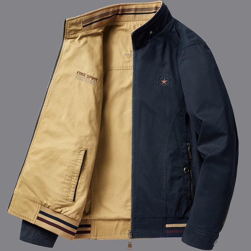 

Мужская двухсторонняя куртка, мужская, весна-осень, хлопковая, для мужчин среднего возраста, свободный, большой размер, повседневное пальто для папы 4XL