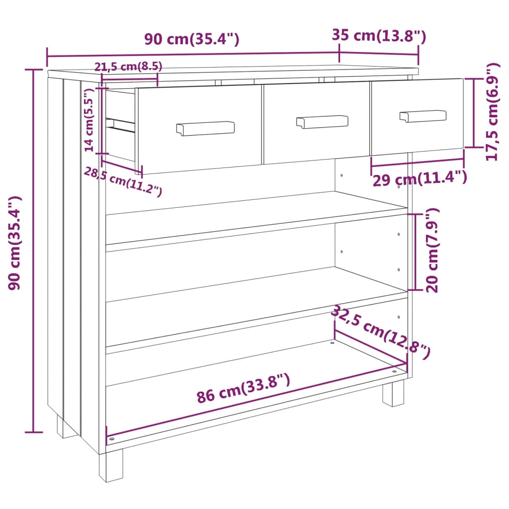 Vidaxl Stolik Konsolowy Hamar, Biały, 90X35X90 Cm, Lite Drewno Sosnowe