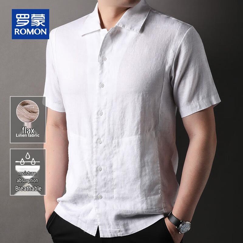 ROMON Men s Linen Short-Sleeve Chinese Style Shirt 2XL