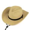 Stroh-Cowboyhut mit Ledergürtel Jazzhüte Panama-Kappe Sommer Einfach Verstellbarer Kinnriemen Kappen für Männer und Frauen