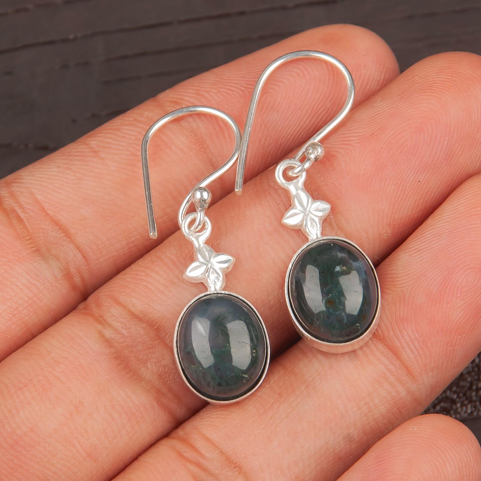 

Moss Agate Gemstone 925 Sterling Silver Handcrafted Jewelry Earrings For Wife EE-6-27