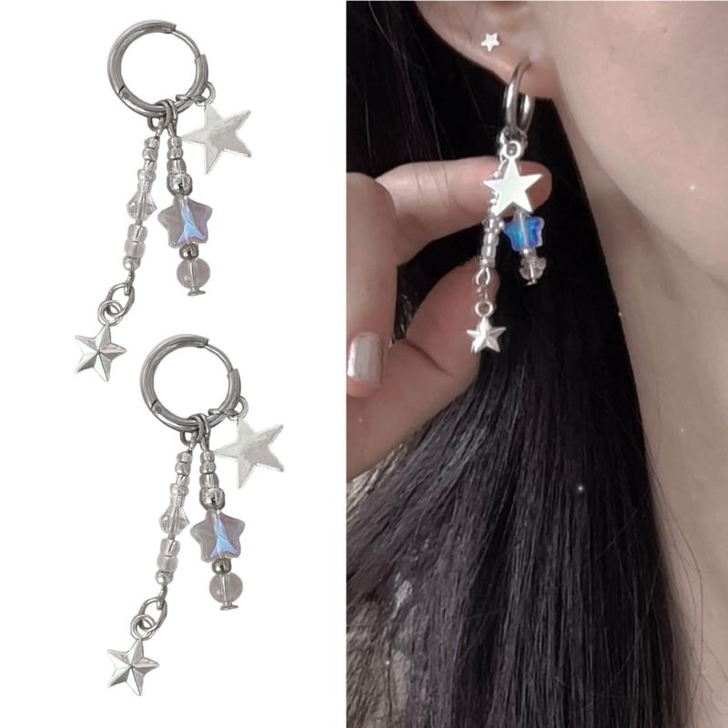 Irregular Star Chain Earrings for Women Y2K Tassels Ear Rings Geometric Super Fairy Girls Ear Buckles Adjsutable