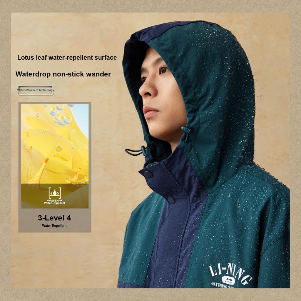 Li-Ning Lettuce Edge Water-Resistant Windbreaker With Hood Unisex Outerwear Reflection-Blue Deep-Navy-Blue Off-White AFDU927-1