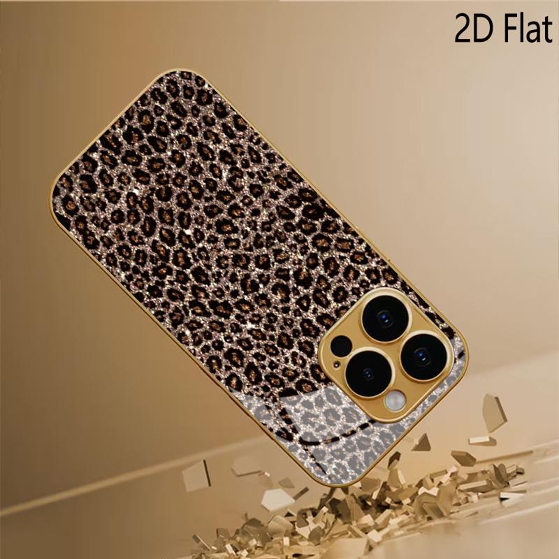 Leopard print Patterned tempered glass design for iPhone16 17 ProMax 1514 1312 11ProMax Phone Case Camera Cover Shockproof Hard