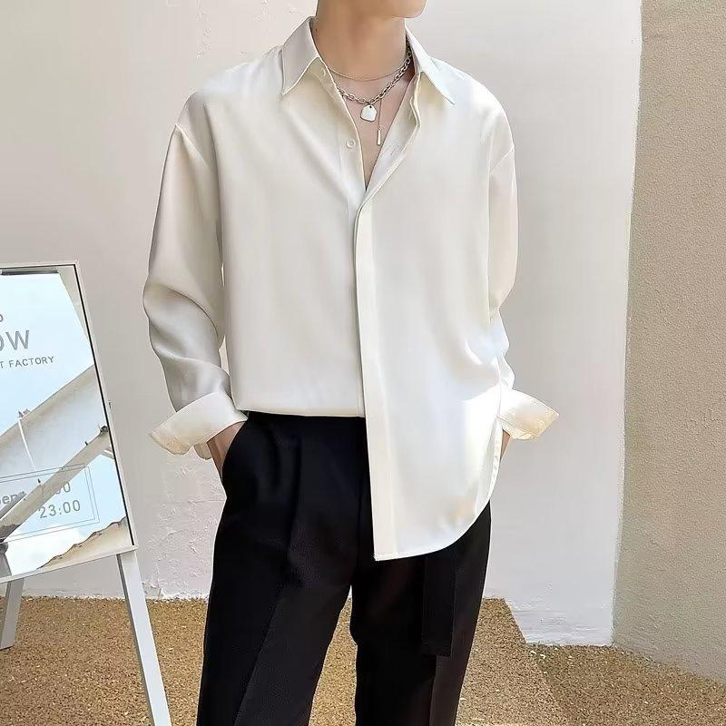 Spring New Men'S Long Sleeved Shirt, High-End, Fashionable, Versatile, Solid Color Shirt, Men'S Light Mature Style, Inch Shirt, Men