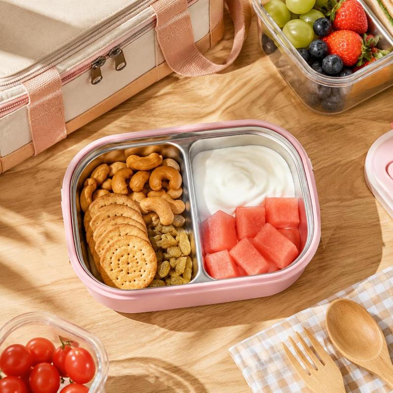 304 Food Grade Stainless Steel Lunch Box Split Compartment Bento Box Reusable for Fruit Salad Meal Work School Use