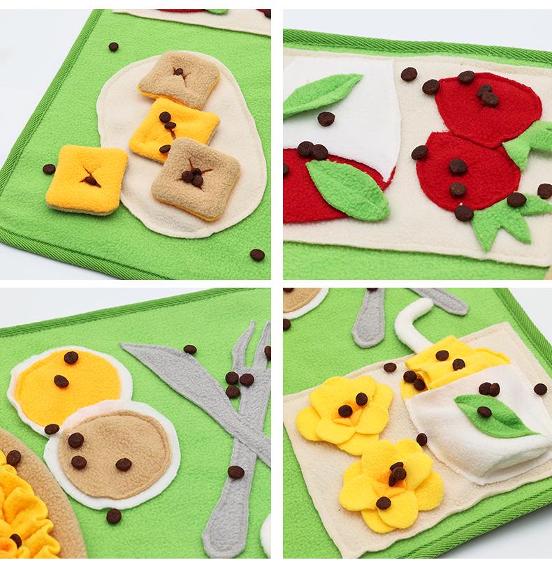 Interactive Indoor Dog Puzzle Mat with Hidden Treats and Sound Elements for Training