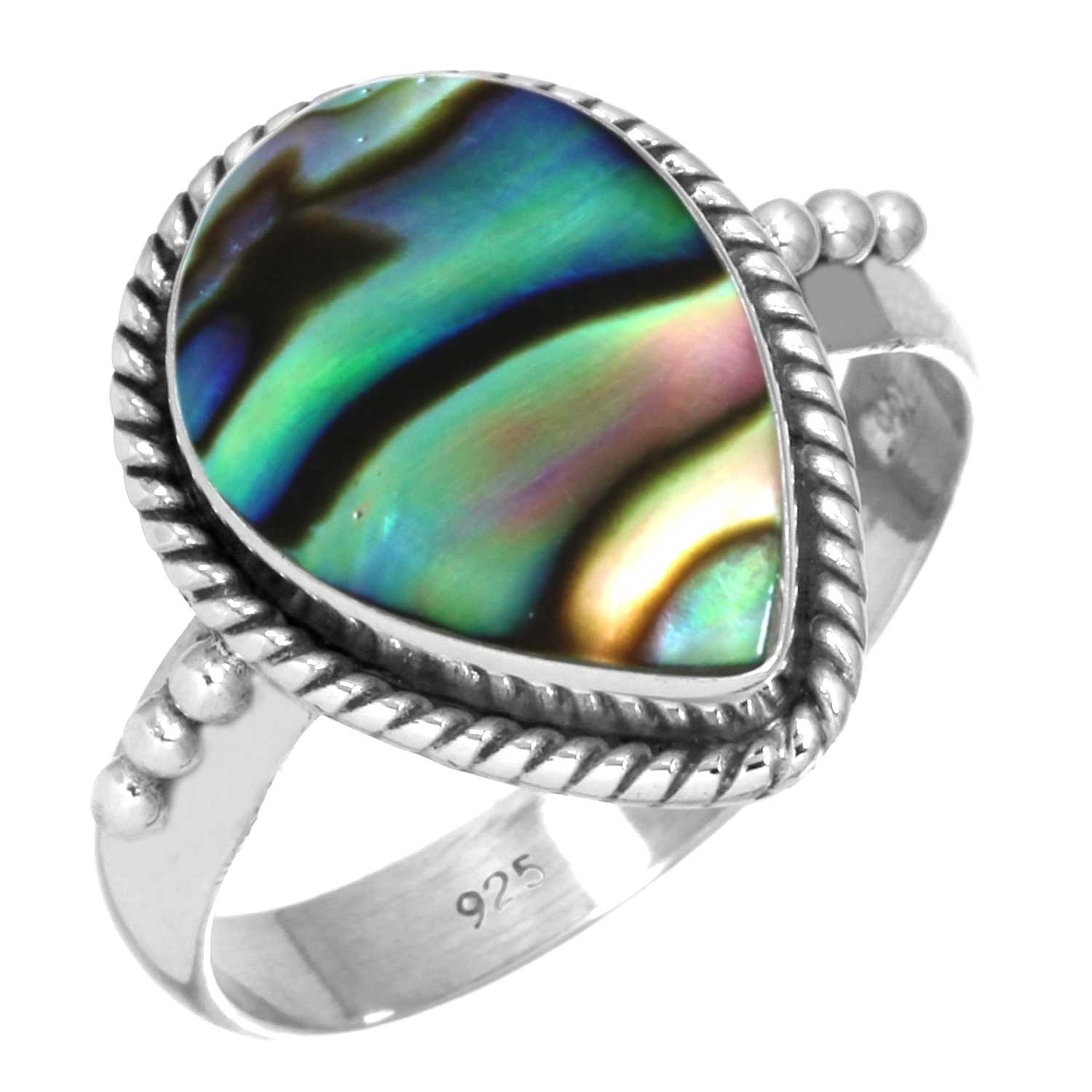 

Кольцо из стерлингового серебра 925 пробы Женское с драгоценным камнем Ручная работа Ювелирные изделия Свадебный подарок Аквамариновый халцедон Раковина абалона Синий солнечный камень Лабрадорит Пренит Винтаж 10