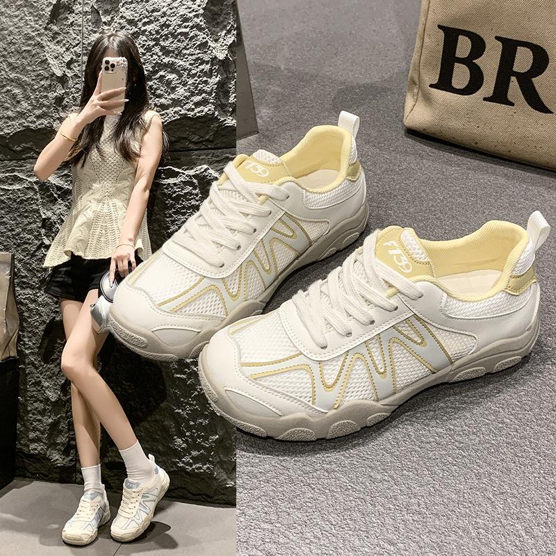 Korean version of high-end soft-soled small casual shoes 2025 summer new versatile fashion shit-stepping mesh women's shoes