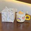 Cute Cartoon Coal Ball Ceramic Mug with Lid Couple Water Cup Girl Birthday Gift Girlfriend Souvenir Gift Box