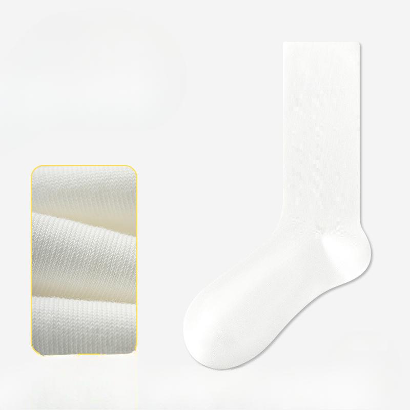 

Женские летние тонкие стильные носки из чистого хлопка 10A антибактериальные дезодорирующие без косточек однотонные длинные ворсовые носки 1 pair белый