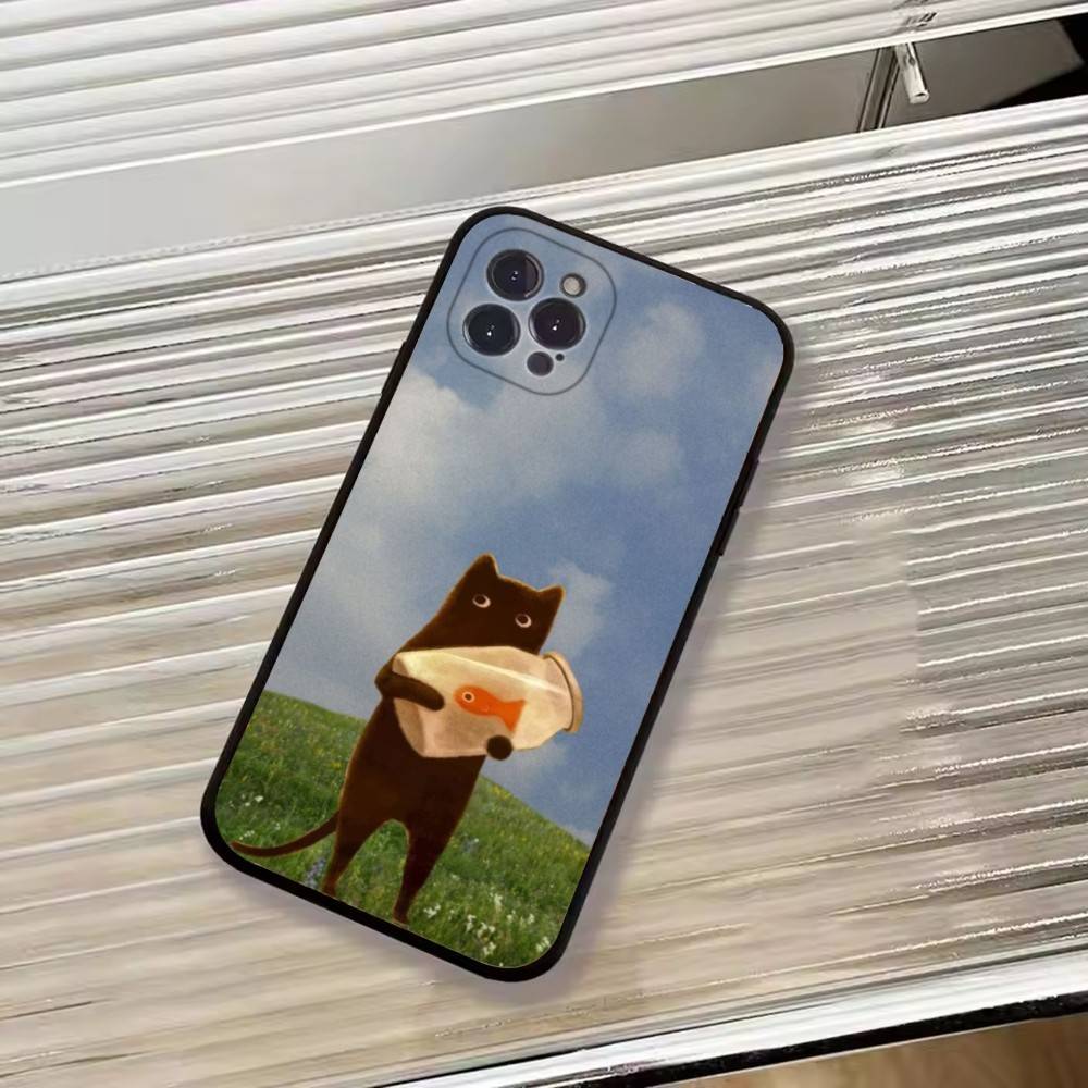 Cute Pet Cat Memes Phone Case For iPhone 17,16,15,14,13,12,11 Plus,Pro Max,XS,Soft Silicone Black Cover