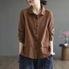 Autumn Blouse Women's Retro Literary Commuter Solid Color Loose Single-breasted Jacket