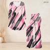 Women Plus Size Round Neck Three Quarter Sleeve Printed Flared Top And Flared Pants Two Piece Set