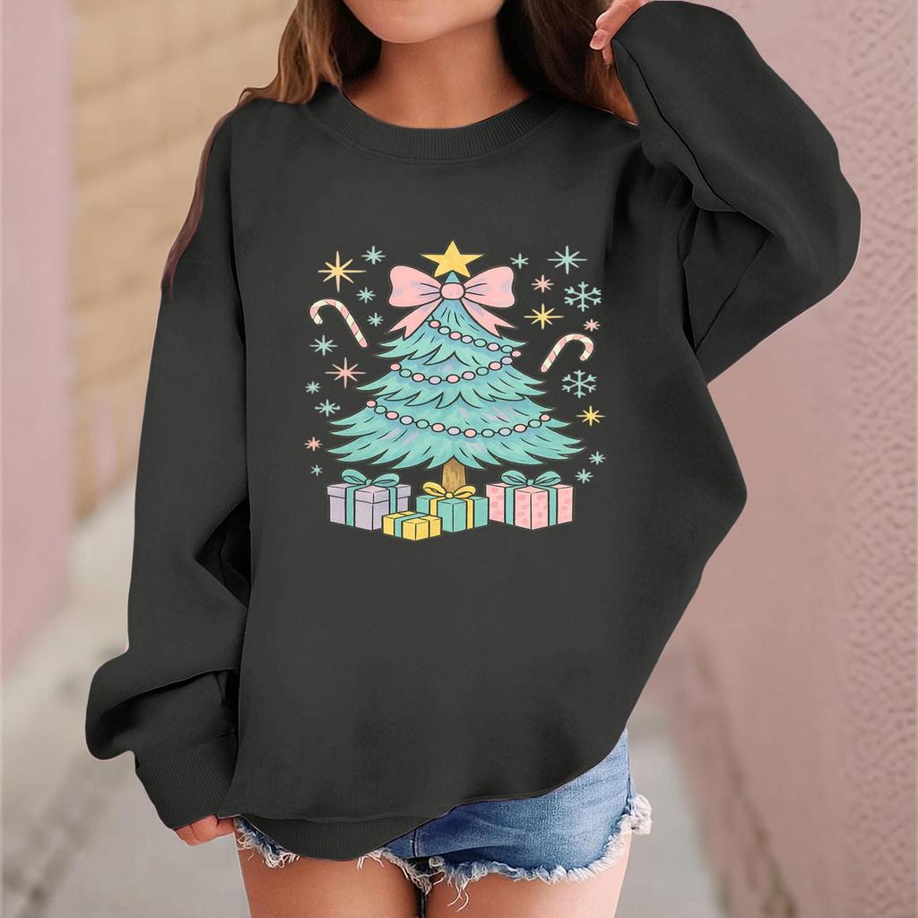 Children's Fashionable Casual Long-sleeved Loose Christmas Print Pullover Sweatshirt