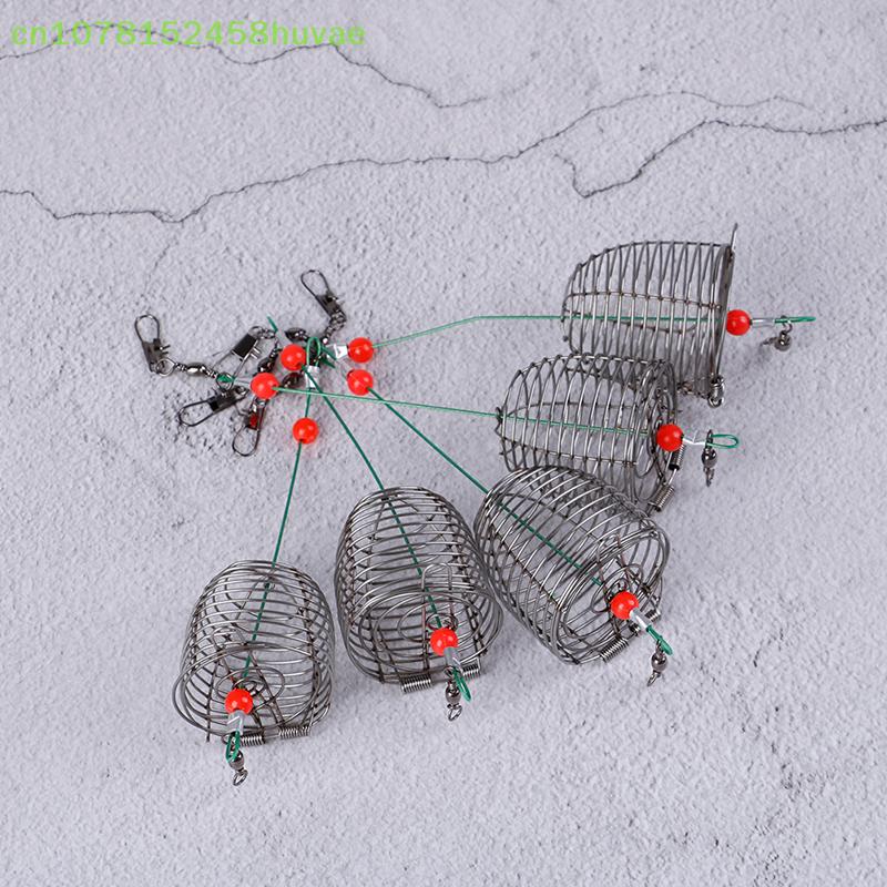 5 Pcs Wire Fishing Lure Cage Fish Bait Cage Fishing Trap Basket Feeder Holder