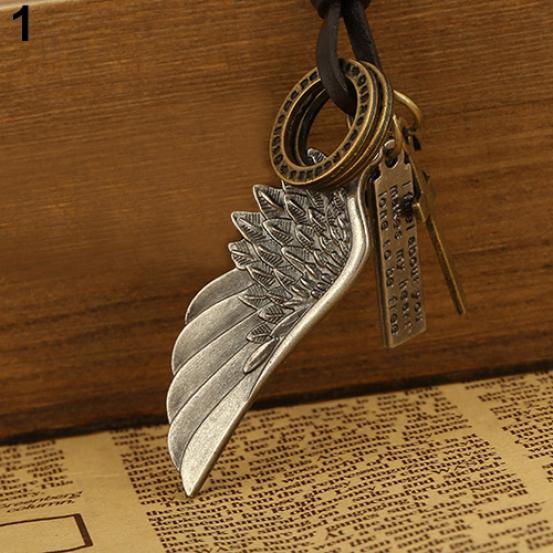 Antikk Vintage Angel Wing Letter utskåret menn kvinner imitert skinn anheng halskjede MIT