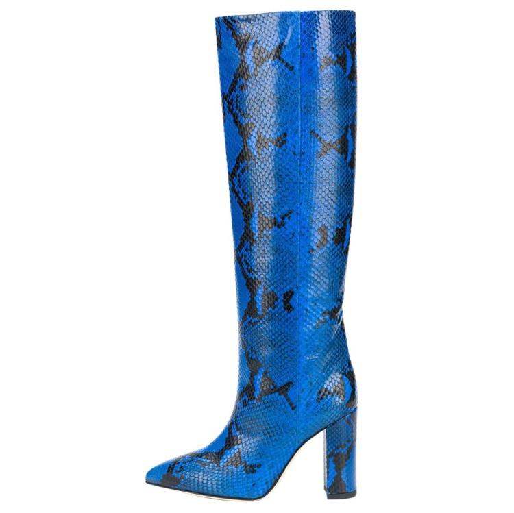 Fashion Brand Design European American Crocodile Sleeve Knee High Women's Boots Large 43 Thick Heel High Boots Show Knight Women's Shoes