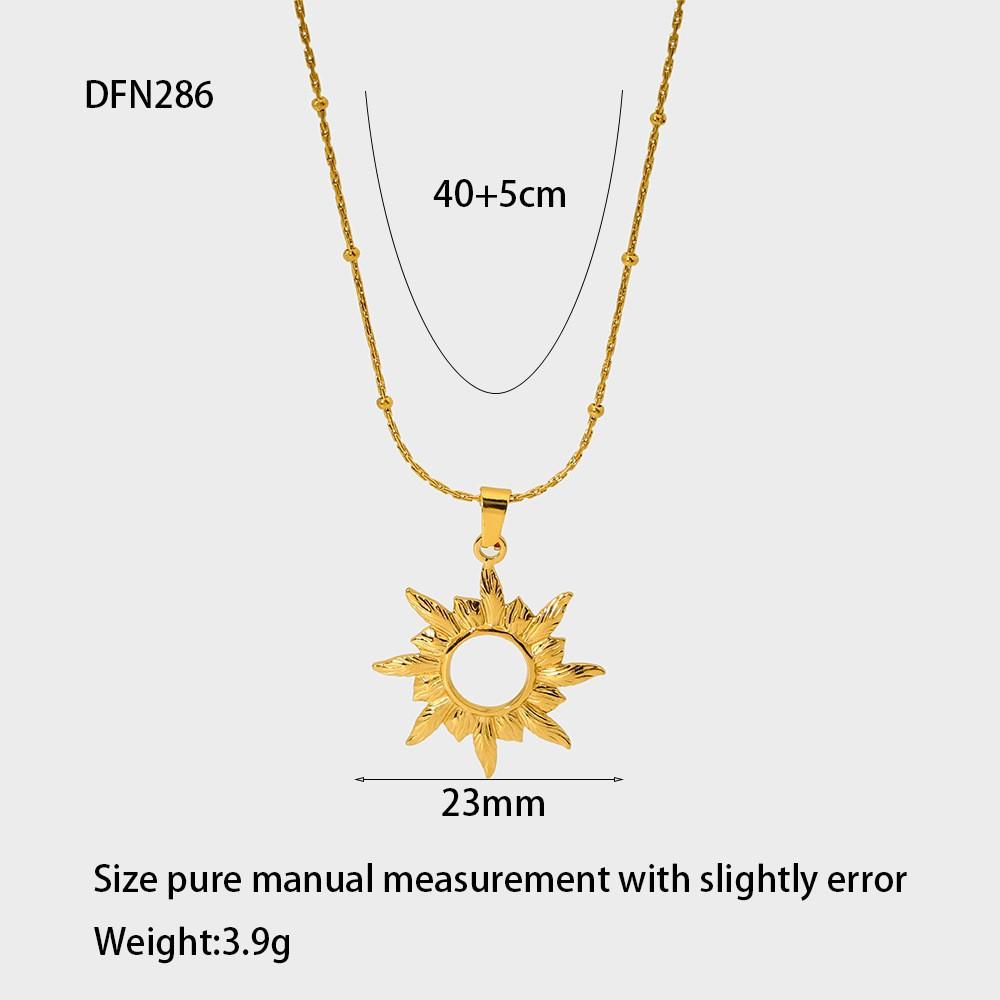 European and American retro moon sunflower pendant necklace stainless steel plated 18k gold jewelry accessories niche design