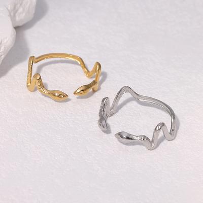 2025 New Fashionable Snake Shaped Ring Woman Zodiac Zircon Stainless Steel Adjustable Opening Ring Wholesale