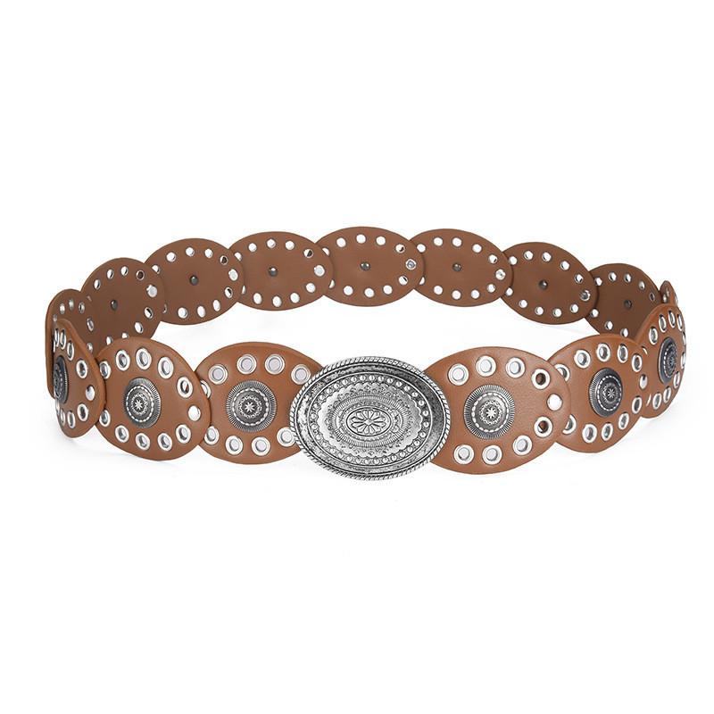 

Wide Pu Elegant Leather Belt For Women With Distinctive Round Disc And Style Retro верблюд