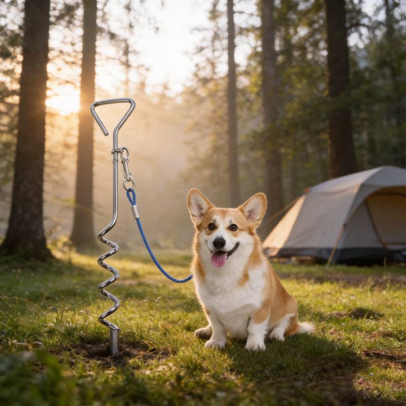 Outdoor Zink-Chrom Hundespieß mit einziehbarer Leine für Haustiertraining und Sicherheit im Garten