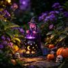 Pryskyřičný kotel čarodějnice Solární soška se svítícím kotlíkem, Venkovní Halloweenské zahradní světlo, Strašidelná dekorativní figurka pro dvorek trávník verandu cestičku