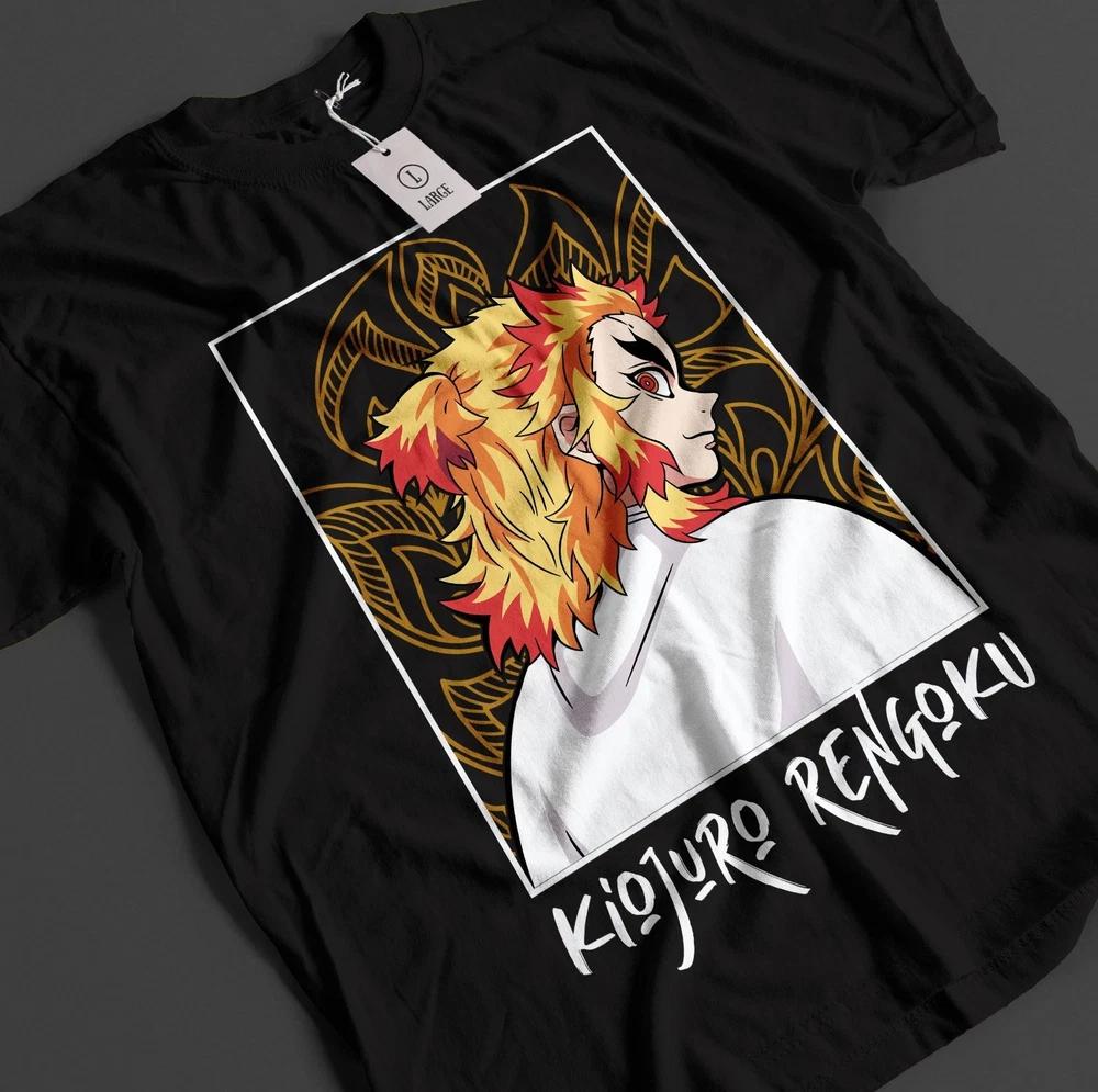 Anime Demon Slayer Rengoku Kyojuro Hashira Black Tshirt S
