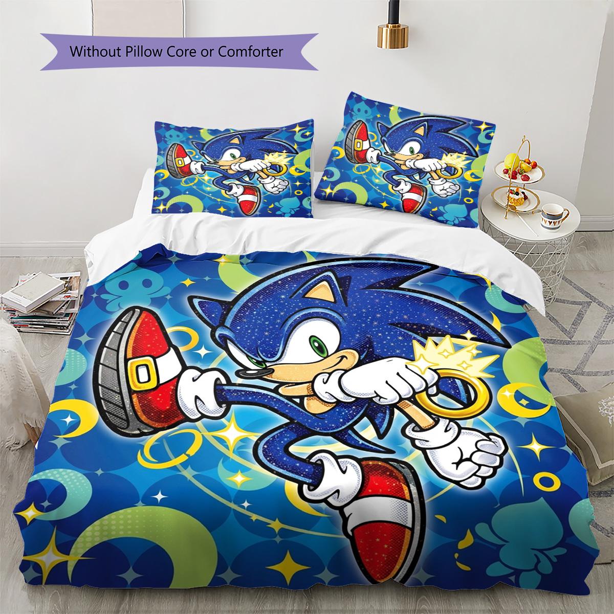 

Hedgehog Sonic Pattern Bedding Quilt Set Quilt Cover Pillowcase Home Decoration Birthday Gift (1 * duvet cover + 2 * pillowcase, without core) 135x200cm