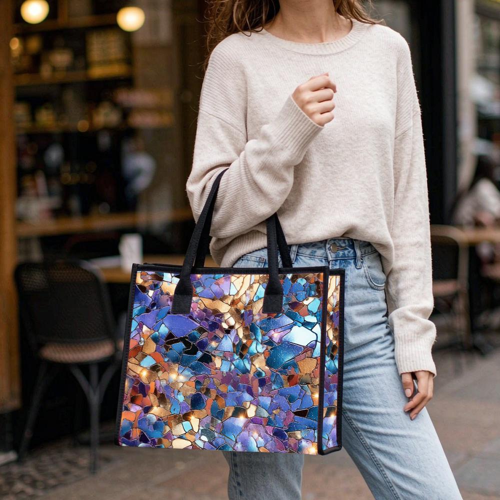Colorful Mosaic Pattern Tote Bag Fashion Casual Handbag Trendy Lightweight Daily Use Shoulder Bag for Women