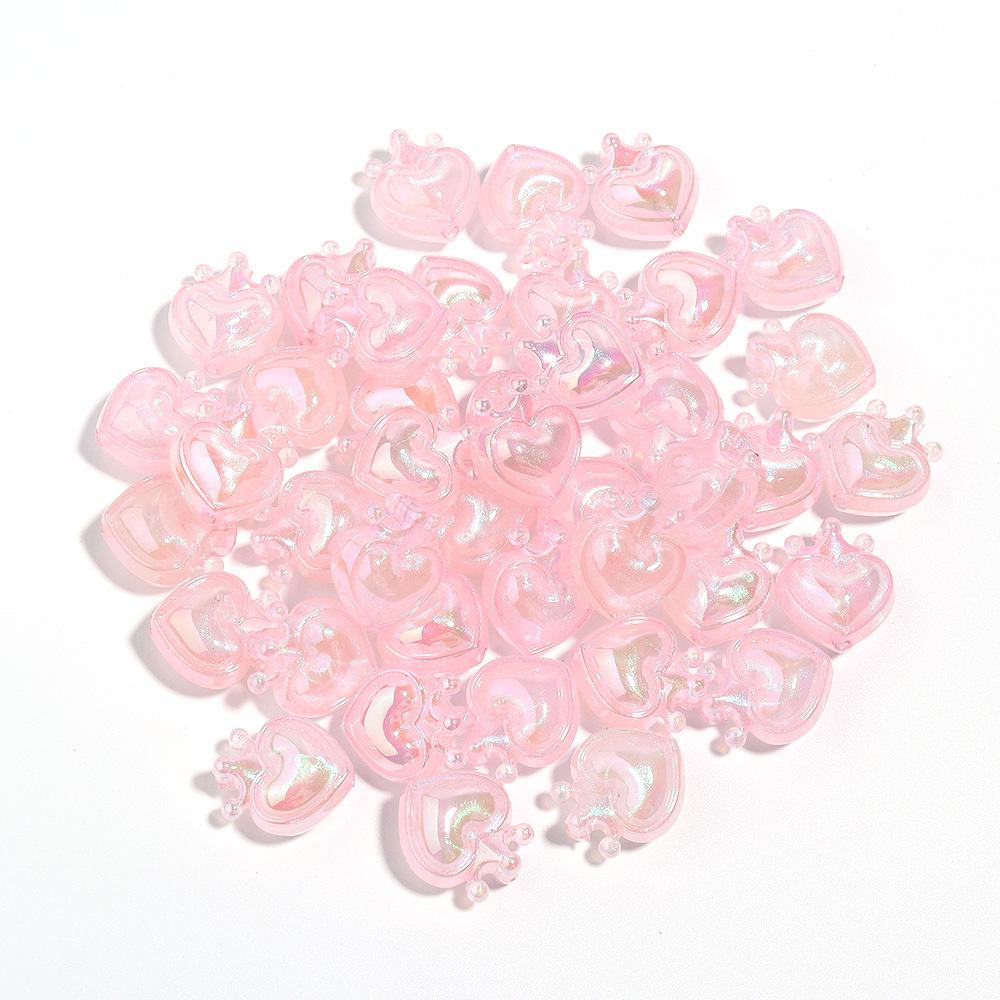 10-Pack Luminous Acrylic Heart Crown Beads for DIY Jewelry Crafting