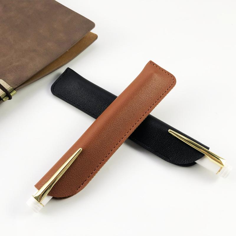 Pu Leather Pencil Holder School Pen Storage Bag Pen Case Solid Color Wear-Resistant Pen Protective Sleeve Small Sign Pen Cover