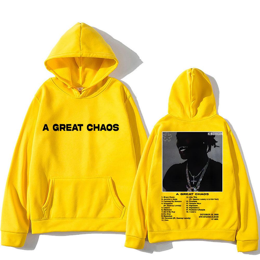 Ken Carson Hoodie A Great Chaos Long-sleeved Casual Fleece Sweatshirt Graphic Printing O-neck Clothing Men Hoody