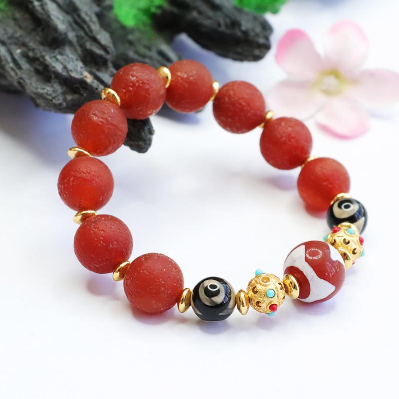2026 Huya Tibet Beads Old Materials Red Agate Bracelet Chalcedony Factory Live Delivery S2040412