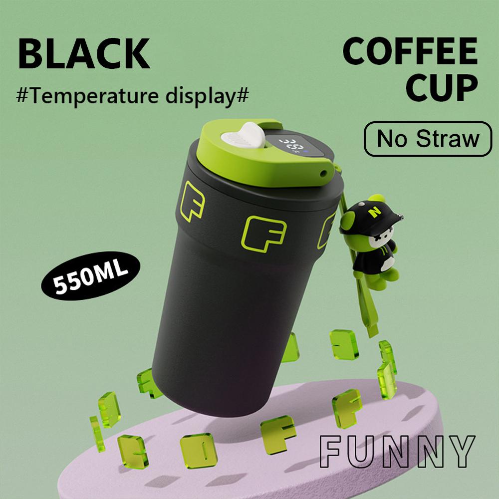 550ml Creative Coffee Cup With Doll Temperature Display Thermal Mug With Straw Stainless Steel Thermos Bottle Coffee Mug Tumbler