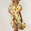 Women's Summer Dress Loose Beach Vacation Casual Deep V Neck Short Sleeve Dress Elegant Dress