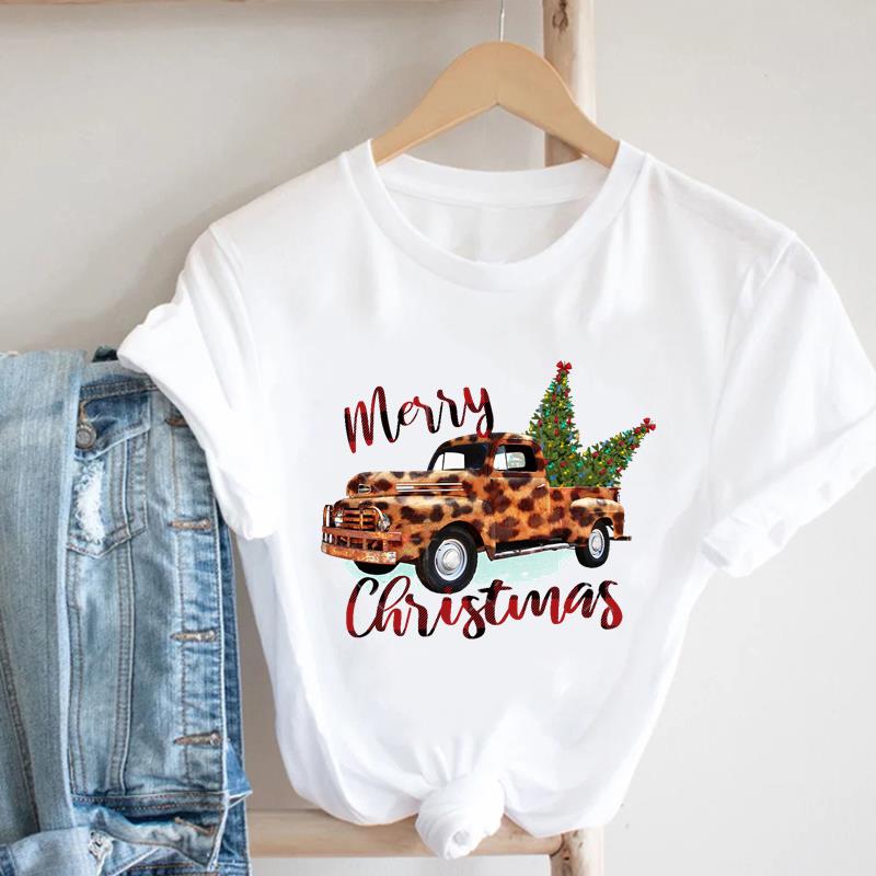 

(Азиатский размер) Футболка с леопардовым принтом, милые 90-е годы, с Рождеством, Новым годом и праздником, повседневные женские футболки с принтом, женские модные футболки с коротким рукавом