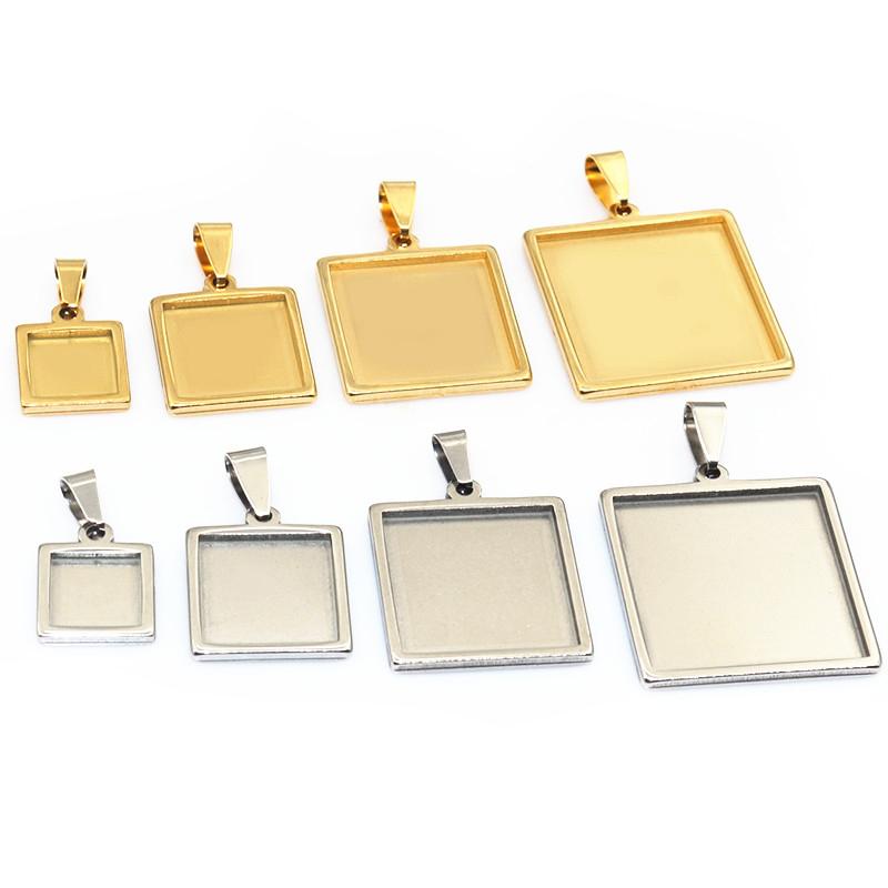 5pcs 10-25mm Inner Size Stainless Steel Square Pendant Cabochons Blank Base Setting Bezel Tray DIY Jewelry Making Accessories
