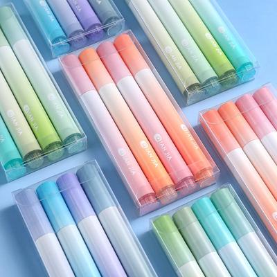 4 KS Zvýrazňovač Šikmý hrot Gradientní barva Fixa Kancelářské potřeby Školní potřeby pro Psaní Malování Kreslení čar