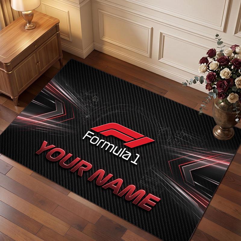 F1 Personalized Crystal Velvet Carpet, Customized Name Text Soft Anti‑Slip Rug for Living Room Bedroom