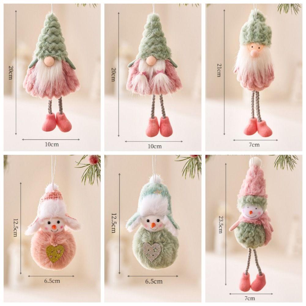 Pink Green Christmas Decorations Santa Snowman Doll Embellishment Hanging Pendants Doll Festival Accessories Xmas Tree Ornaments