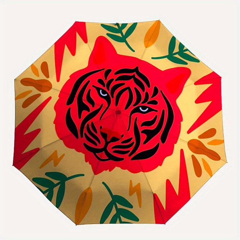 

1pc Tiger Print Automatic Opening/closing Umbrella with Auto Open/Close, Windproof, Foldable Sunshade yy250811184