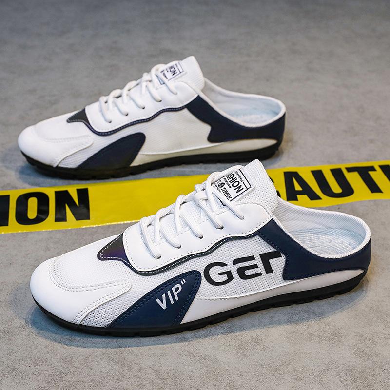 

Мужская обувь Тренд Шлепанцы 2025 Лето Дышащая сетка Повседневная обувь Вулканизированная плоская Мужские кроссовки Полушлепанцы Обувь 39 белый