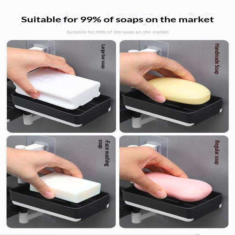 Non Drilling Soap Rack Wall Mounted Multi-Layer Soap Box Storage Rack Rotatable Wall Mounted Soap Holder With Self Draining