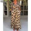 Women's Fashion Summer Spring Leopard Print Short Sleeve V-Neck High Waist Casual Dresses
