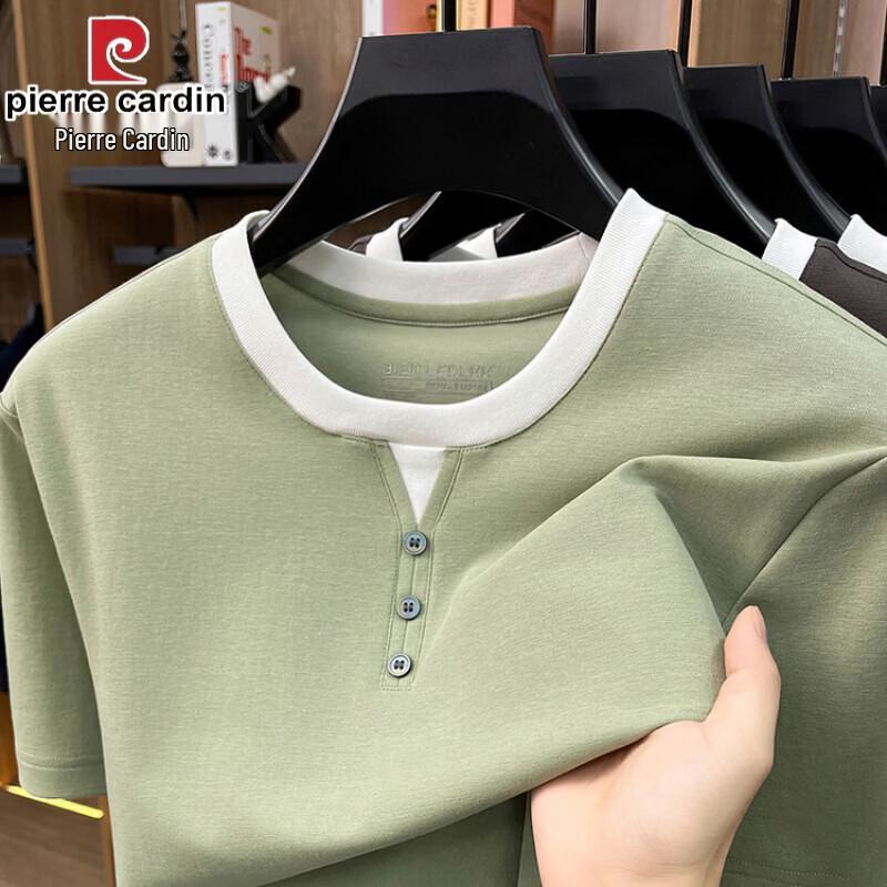 Pierre Cardin Men s Linen Tencel Faux Two-Piece Short Sleeve T-Shirt 58